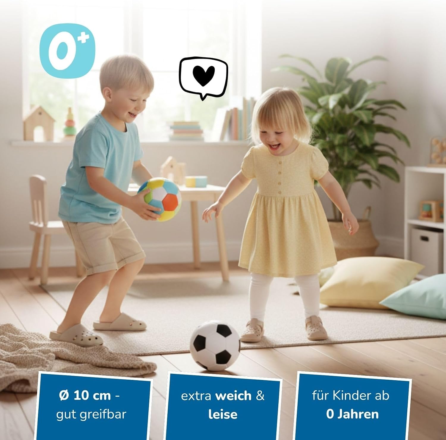 Thumbnail 1 de alldoro 60305 Softball - Ballon de Football Mou, 2 pcs, pour Enfants à partir de 0 Mois, 10 cm, Multicolore Blanc-Noir