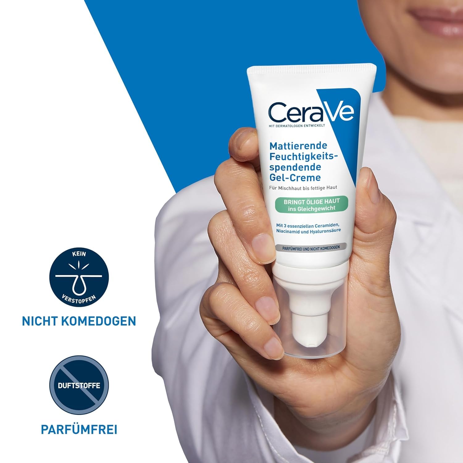 Detalle de CeraVe Mattierende Feuchtigkeitsspendende Gel-Creme – eine pflegende Lösung für Mischhaut und fettige Haut (52 ml)