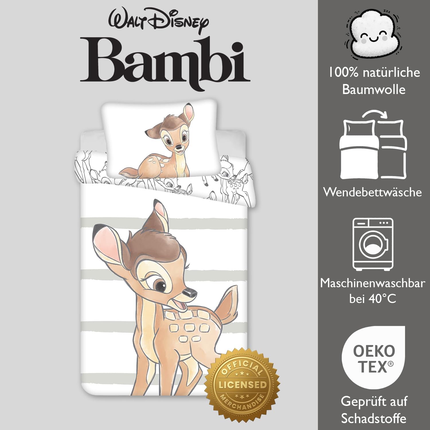 Detalle 2 de Bambi 125_SML Disney Baby Bedding Set, 100 x 135 cm, Reversible Cotton