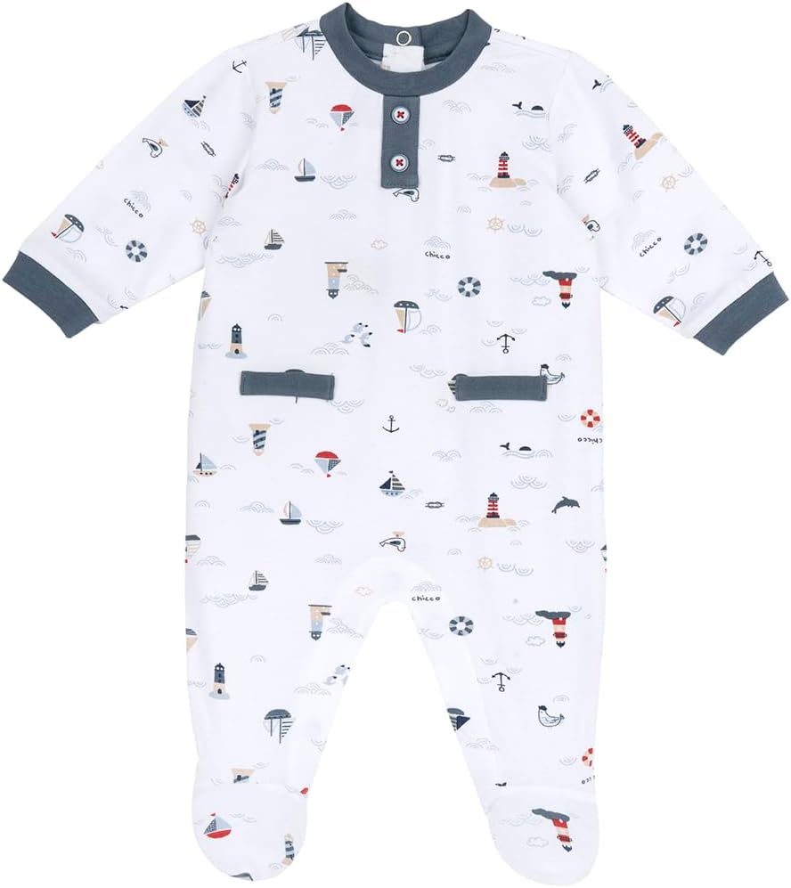 Detalle de Tutina neonato Chicco in cotone leggero con apertura schiena ed entrogamba – per primavera e autunno