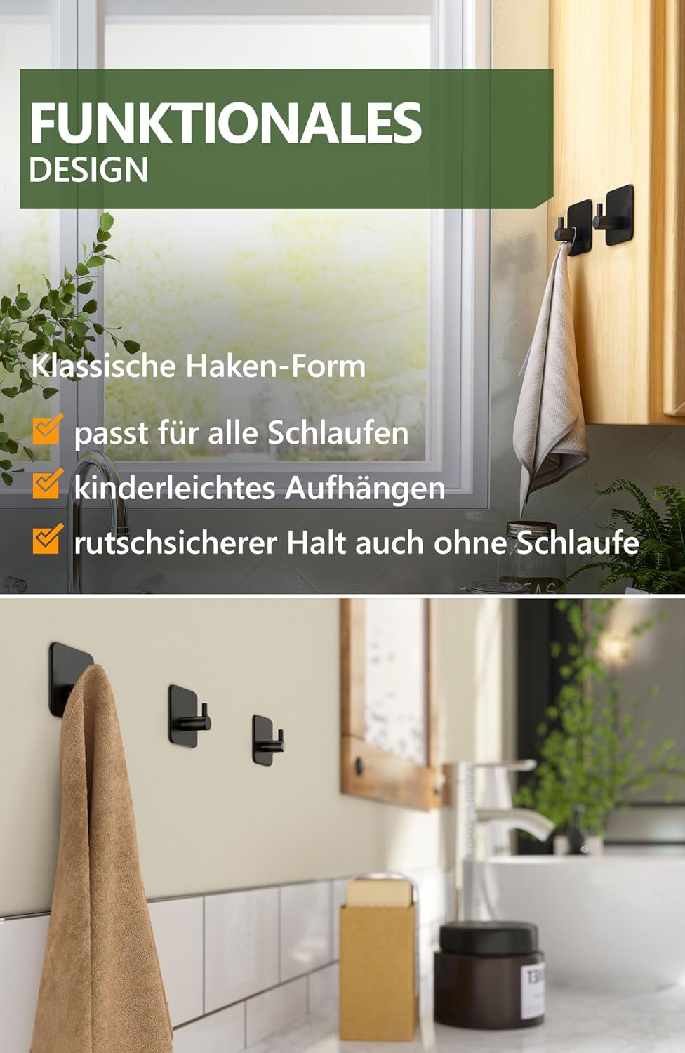 Detalle 2 de 4smile Handtuchhalter 6er Set, selbstklebend schwarz