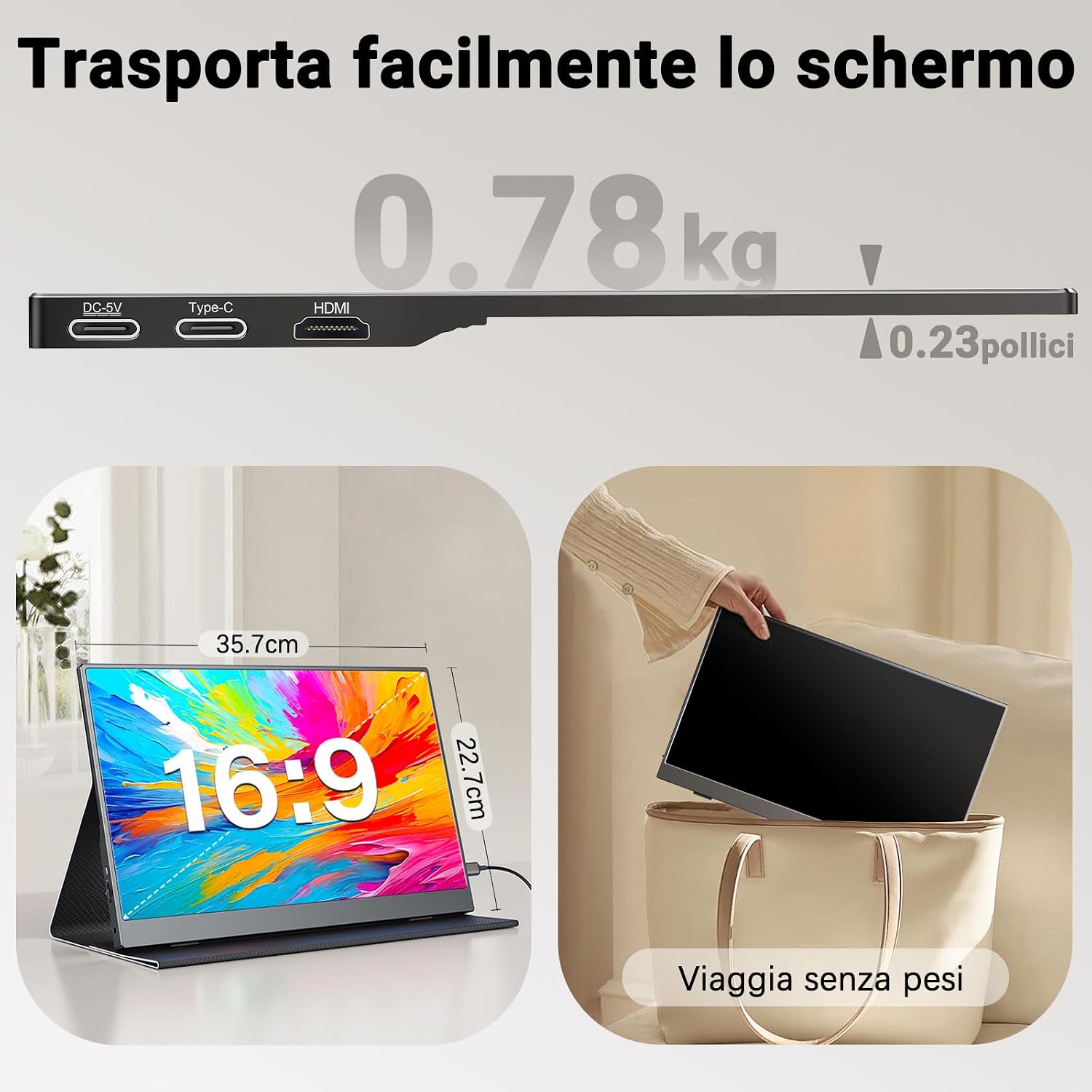 Thumbnail 1 de COOLHOOD Monitor Portatile 15,6" IPS FHD 1080P: versatilità USB-C e Mini HDMI per lavoro, gioco e intrattenimento