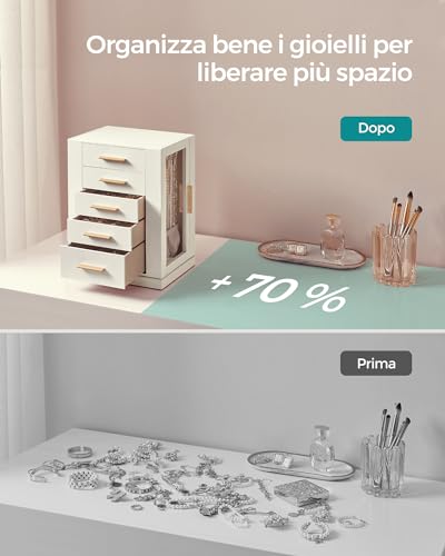 Thumbnail 6 de SONGMICS GISELLA Collezione – Portagioie girevole a 360° con 5 cassetti, vetro e 18 ganci per collane, bianco nuvola JBC170W01