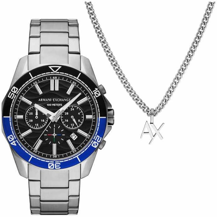 Detalle de Armani Exchange Montre pour Hommes argentée – Chronographe quartz, boîtier 44 mm et bracelet acier