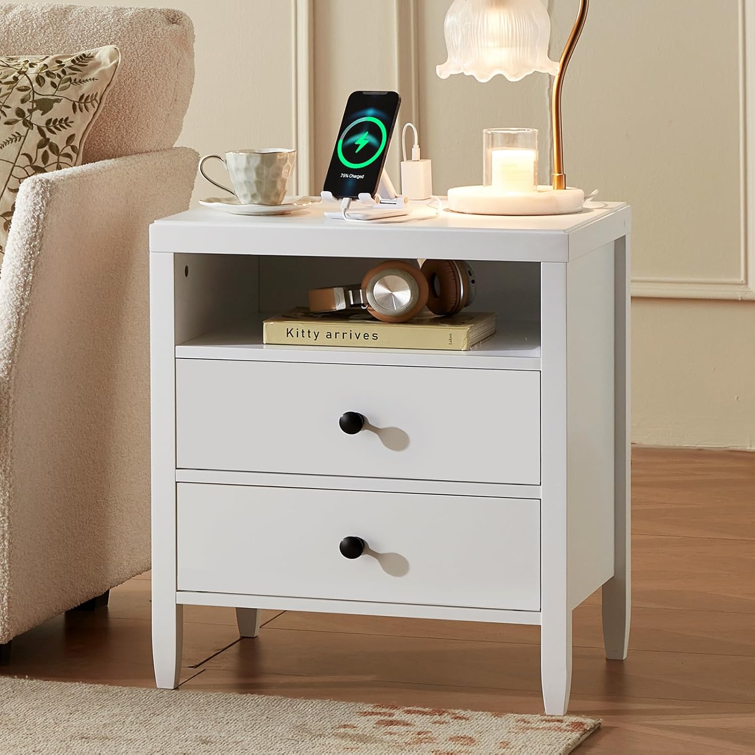 Thumbnail 4 de Huuger White Nightstand Set of 2 — 2-Drawer Nightstand