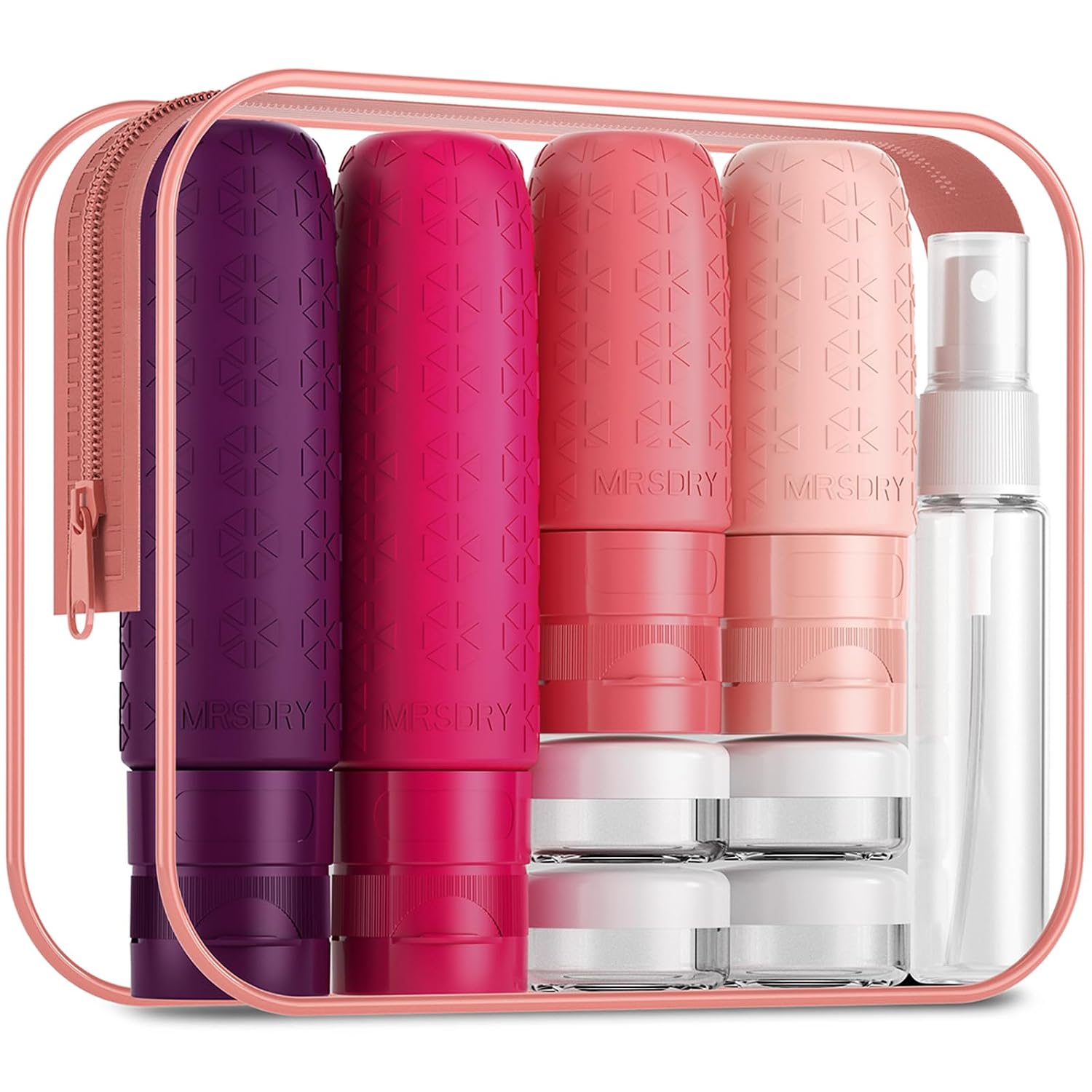 Detalle de Mrsdry 18-Piece Travel Toiletry Set with Silicone Bottles and Cream Jars