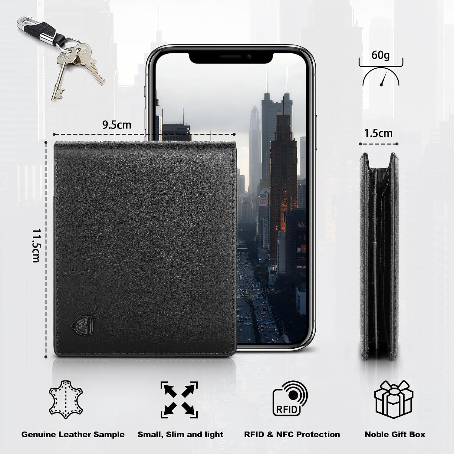 Detalle de WONSEFOO Portafoglio Uomo Slim in Pelle con Blocco RFID e Dettagli di Regalo - 9x14x2,6 cm