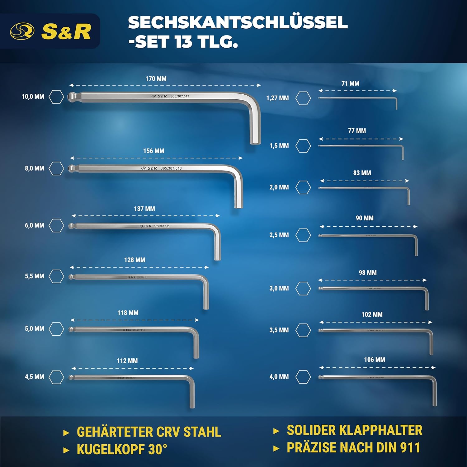 Detalle 2 de S&R Innensechskantschlüssel Satz 13-teilig