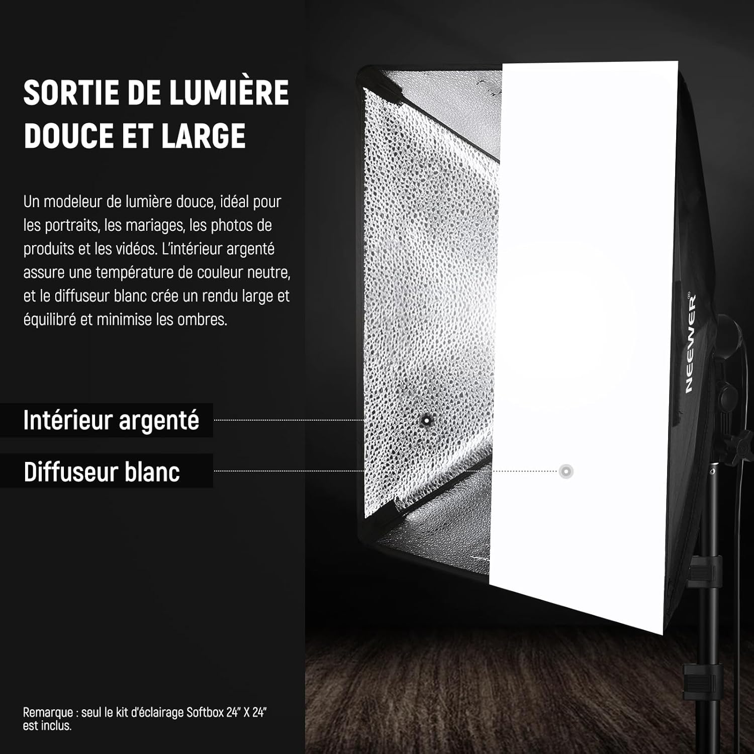 Thumbnail 1 de Kit d’éclairage NEEWER NK300 : softbox 60x60 cm, ampoule LED 5700K E27 et support 210 cm