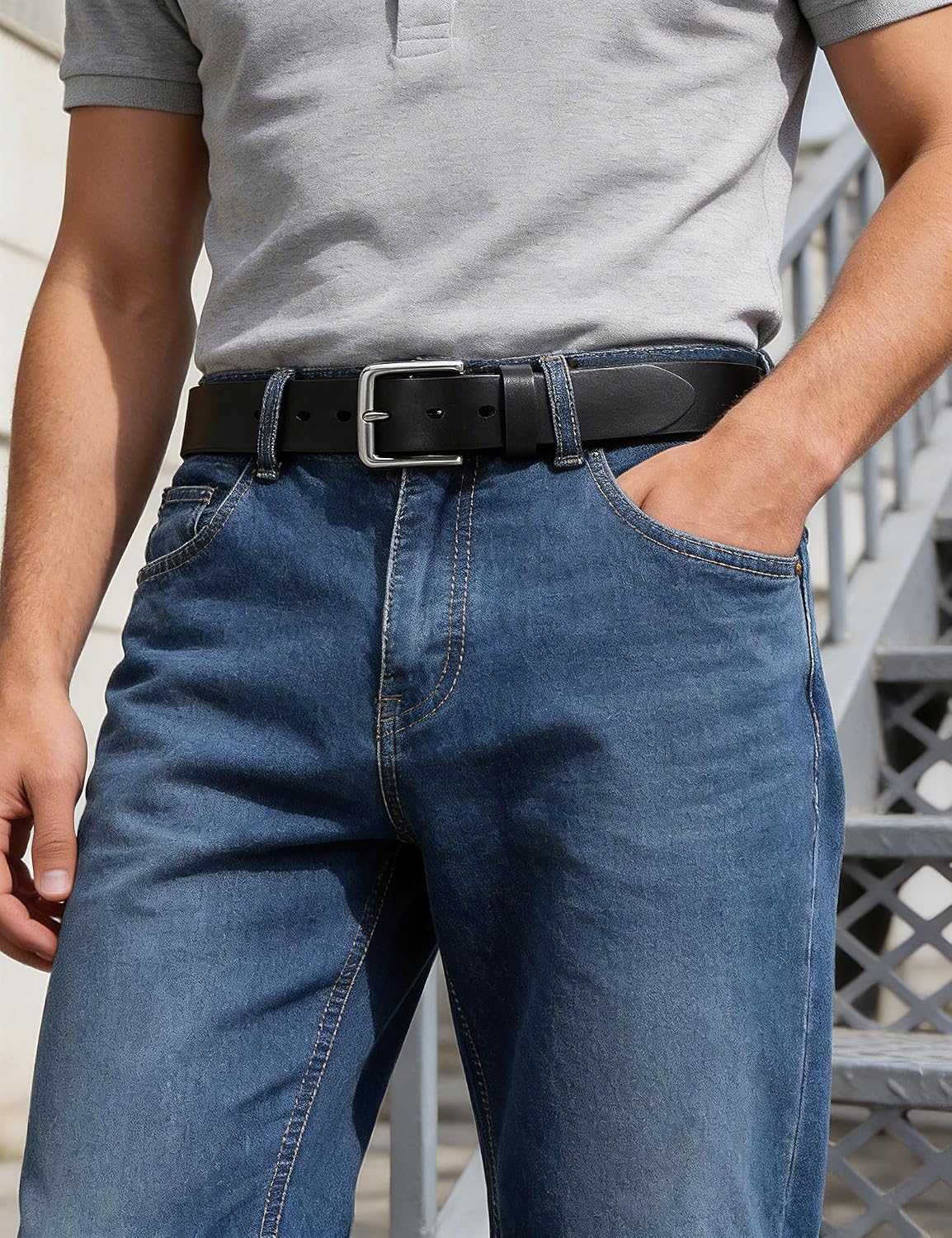 Detalle 2 de wolksprong Full Grain Leather Work Belt, 4mm, 1.5-Inch, Stainless Steel Buckle