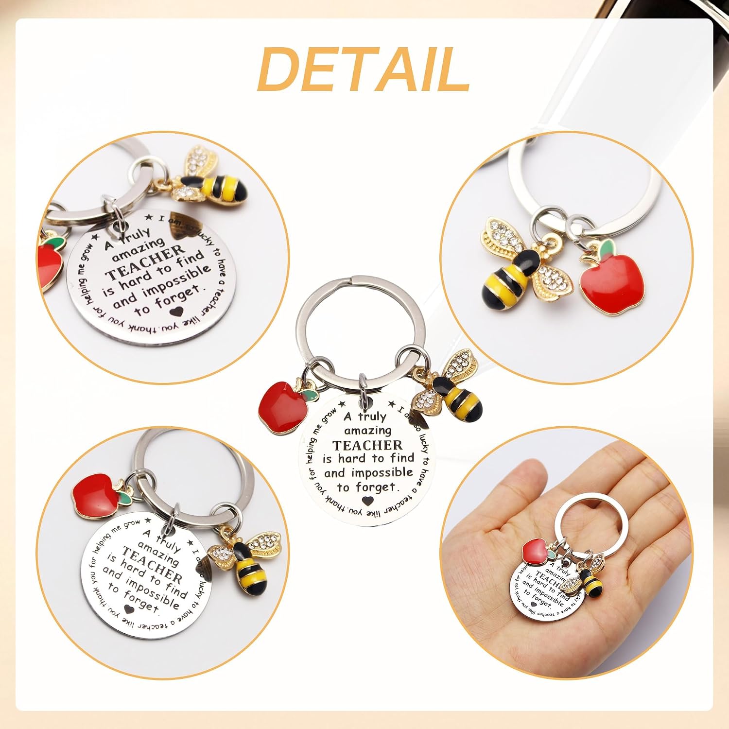 Thumbnail 1 de Sundonix Thank You Leaving Teacher Gift – 6 Pack Bee Keychains, Cards & Envelopes