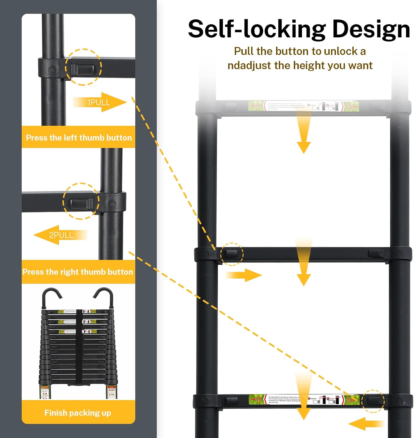 Detalle 2 de RIKADE GGT-062 Telescoping Ladder, 20.3 ft Aluminum with Hooks