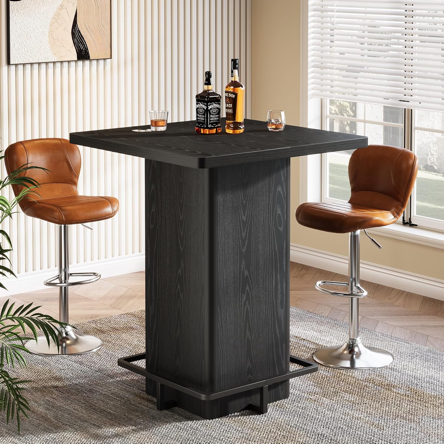 Detalle de Tribesigns QQZYLZY20251126 Square Bar Table, Black Top, Metal Frame
