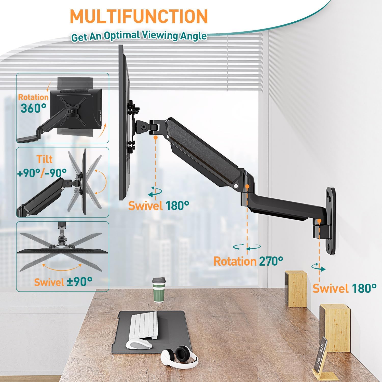 Thumbnail 2 de ELIVED EV6023 Monitor Arm Wall Mount for up to 35 inch Screens