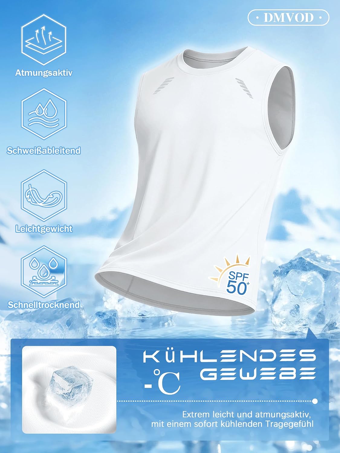 Detalle de Men’s UPF 50+ Sun Protection Mesh Back Gym Tank Top with Reflective Strip