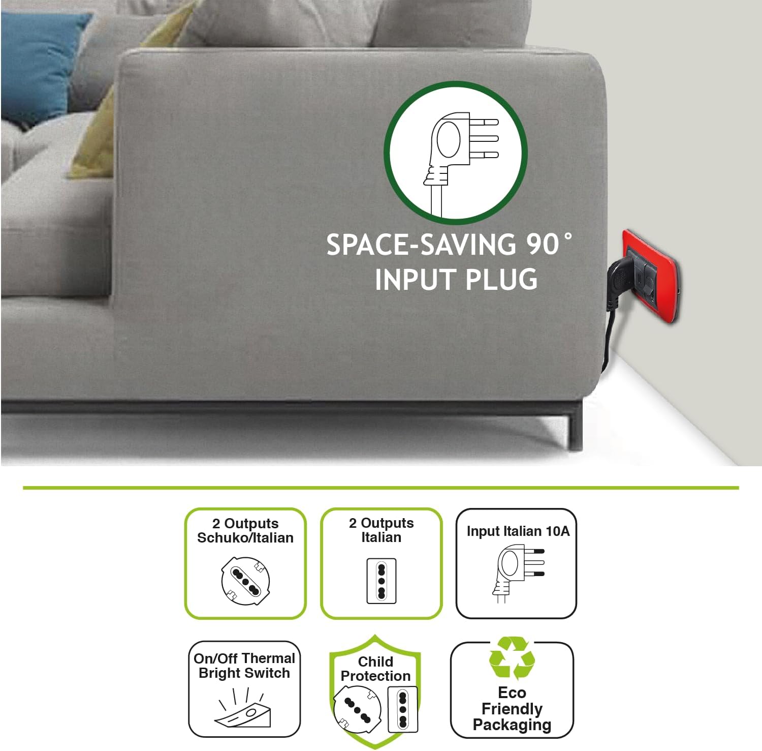 Thumbnail 3 de Tecnoware Power Systems Power Cleaner 4 multipresa con 2 prese Schuko/Italia, USB-A e USB-C Power Delivery