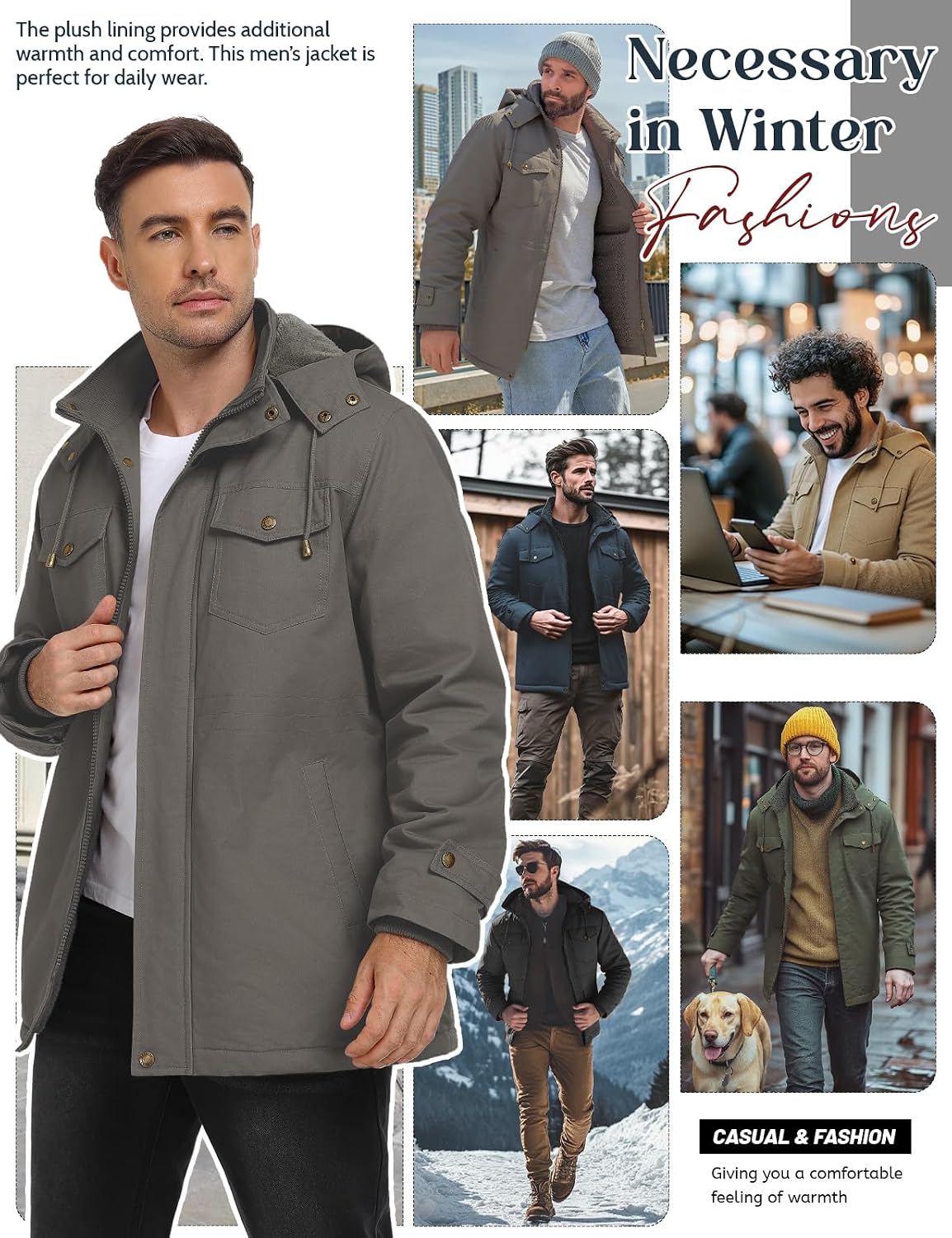 Detalle de Xnova Mens Winter Parka Jacket with Fleece Lining and Removable Hood