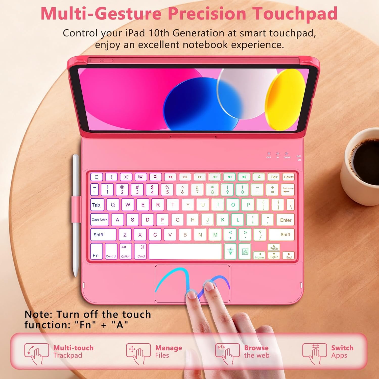 Thumbnail 2 de FUWANG Touch Keyboard Case for iPad (A16) 11th Gen & 10th Gen 10.9" with 360° Rotating Backlit Keyboard and Multi-Touch Trackpad