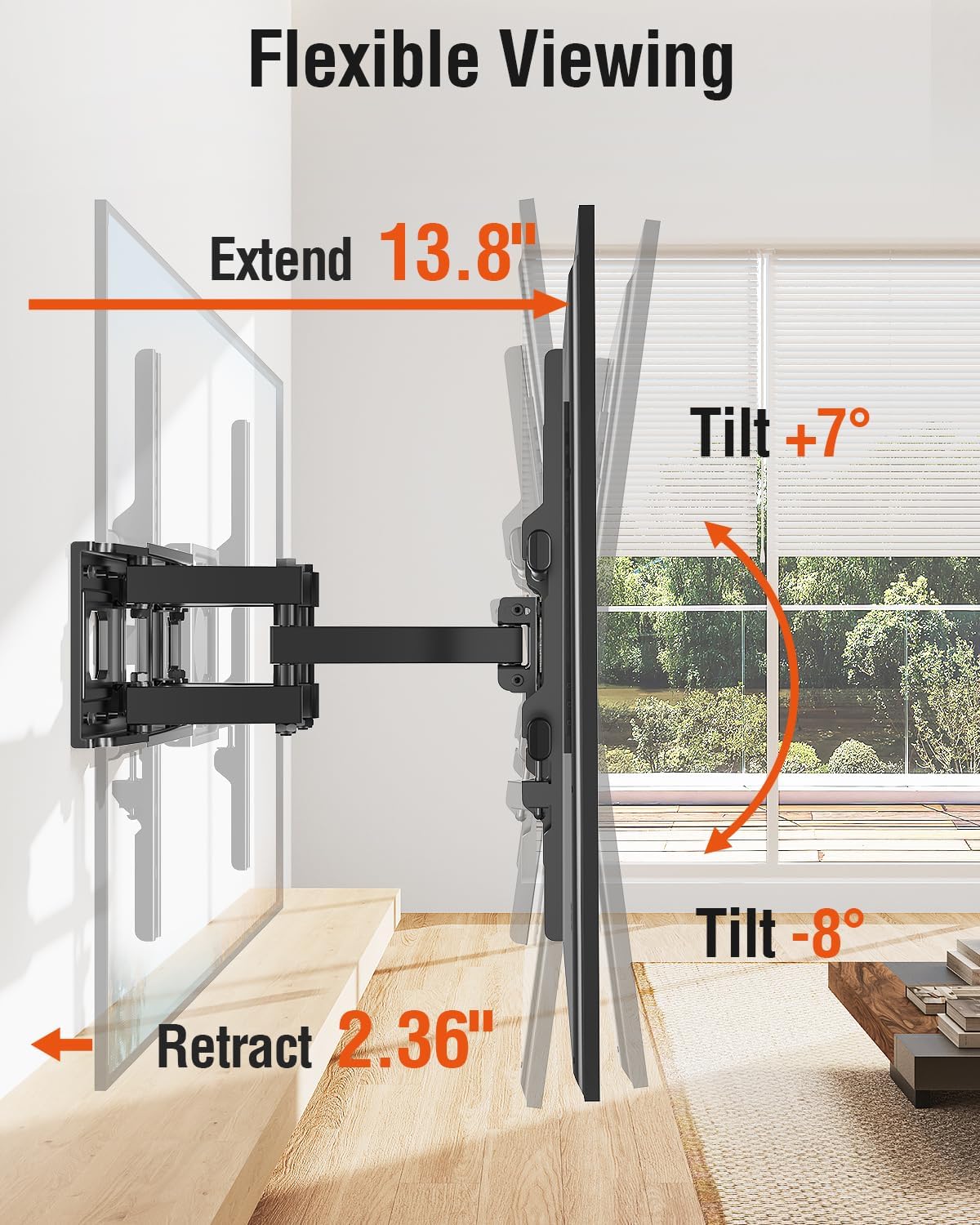 Detalle 2 de ELIVED Full Motion TV Wall Mount for 42–82-Inch TVs, 110 lb, VESA 600x400