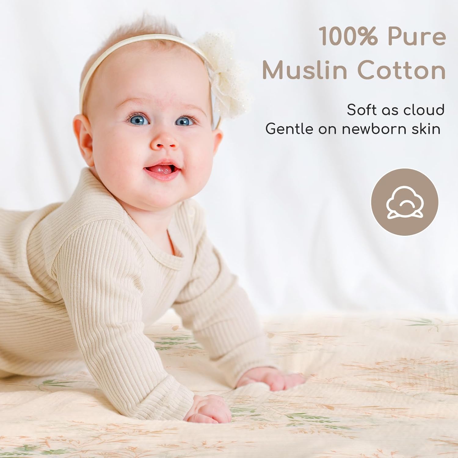 Detalle de Yukkidds 60x60cm Muslin Cloths for Baby – 5 Pack, 100% Cotton Burp Cloths (Green Leaf)