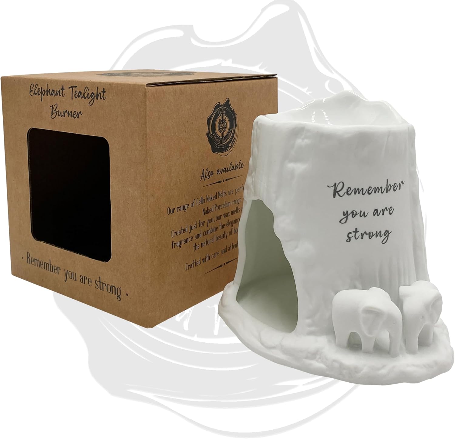 Thumbnail 6 de Cello Elephant Tealight Burner porcelain décor (wax melt & essential oil burner) – Remember You Are Strong