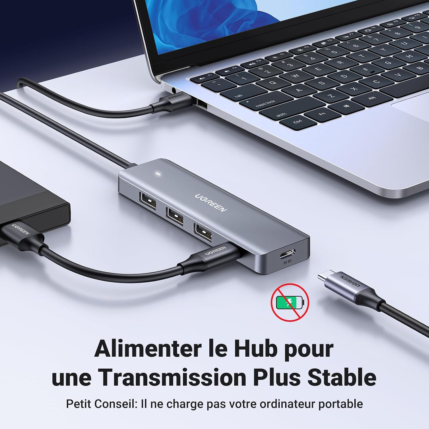 Detalle 2 de UGREEN Hub USB 3.0 4 ports 5Gbps