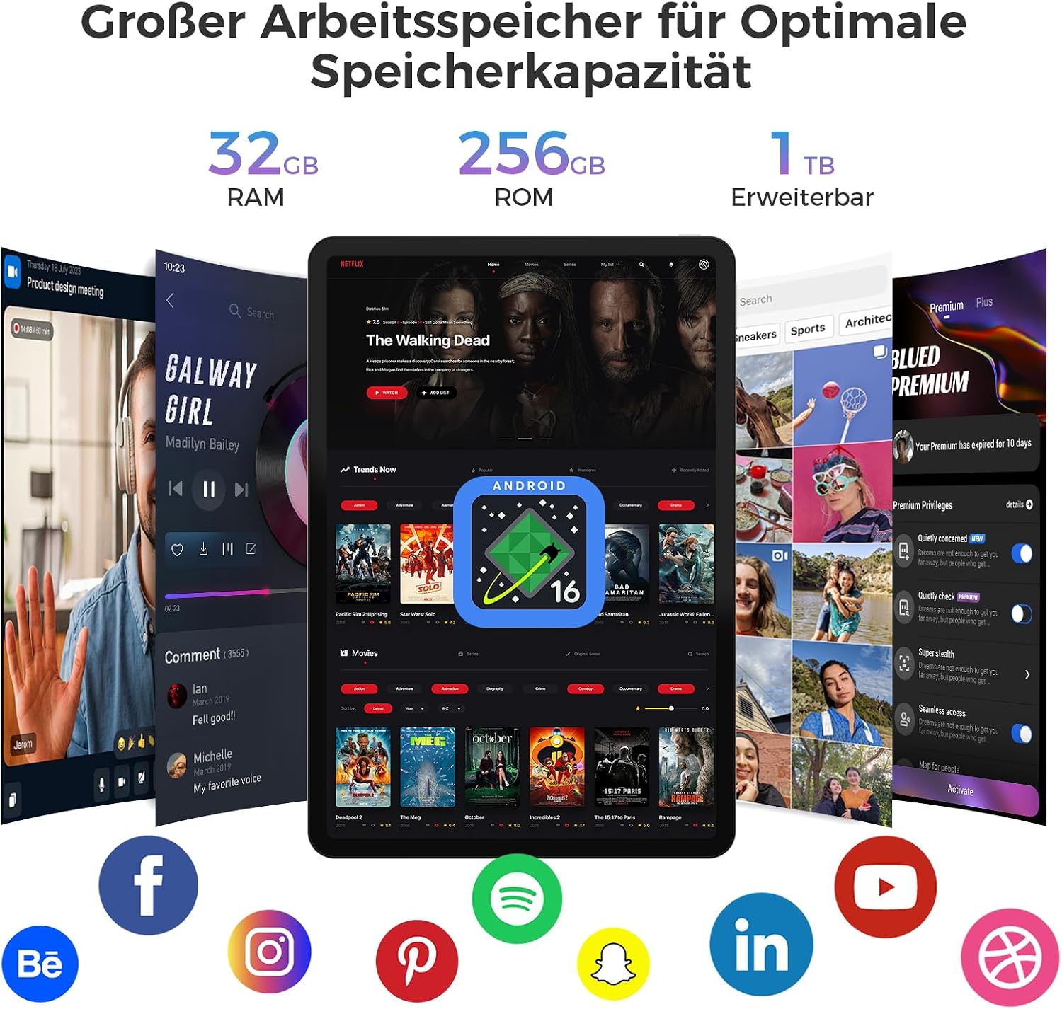Detalle de RebotAi AF12 Tablet 12,2 Zoll – Android 16, 32 GB RAM + 256 GB ROM, Octa‑Core T7300, 10000 mAh, IP54, Widevine L1
