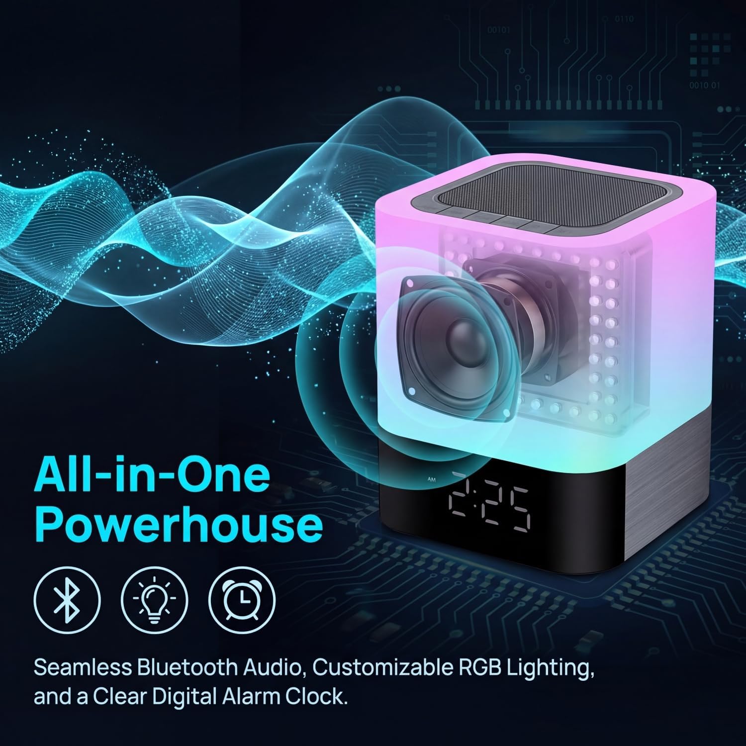 Detalle de Gallstep Night Lights Bluetooth Speaker with Alarm Clock, MP3 Playback & Touch Sensor Lamp