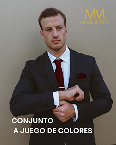 Detalle de Massi Morino – Set corbata burdeos de cuadros con pañuelo a juego y accesorios (5 en 1) para hombre