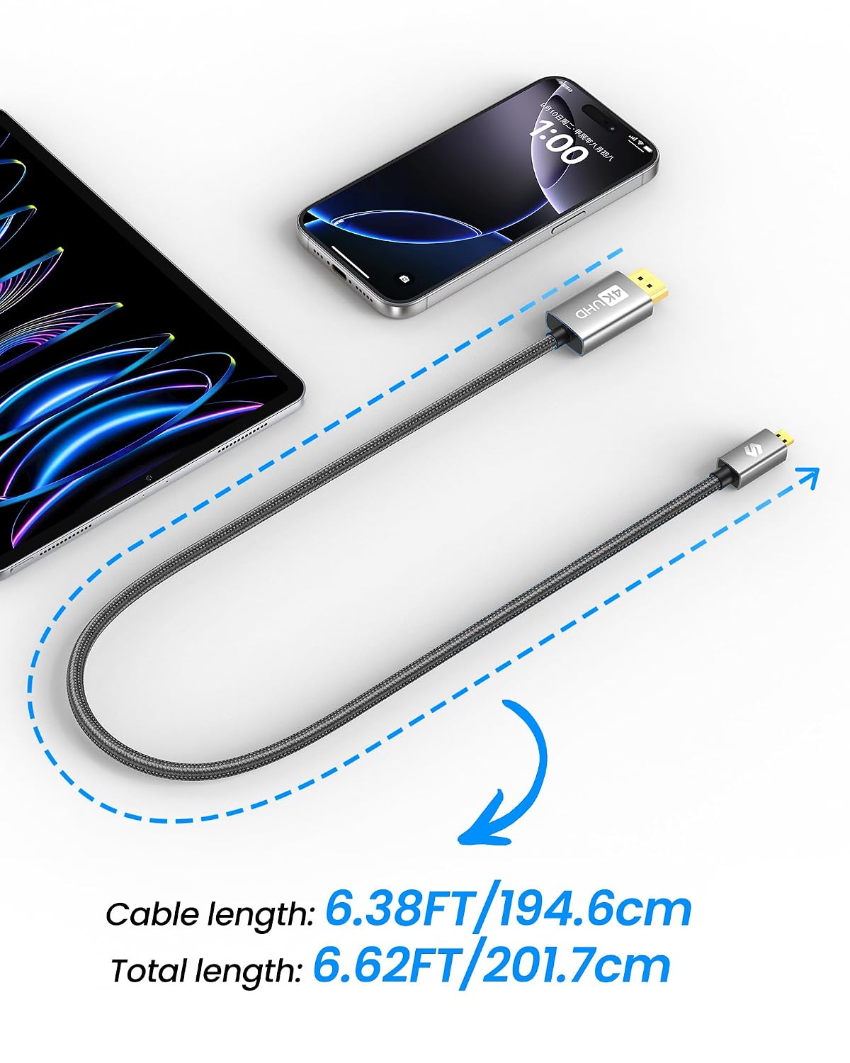Detalle 2 de Silkland Micro-HDMI-naar-HDMI-kabel 2 m, 4K@60Hz en gevlochten