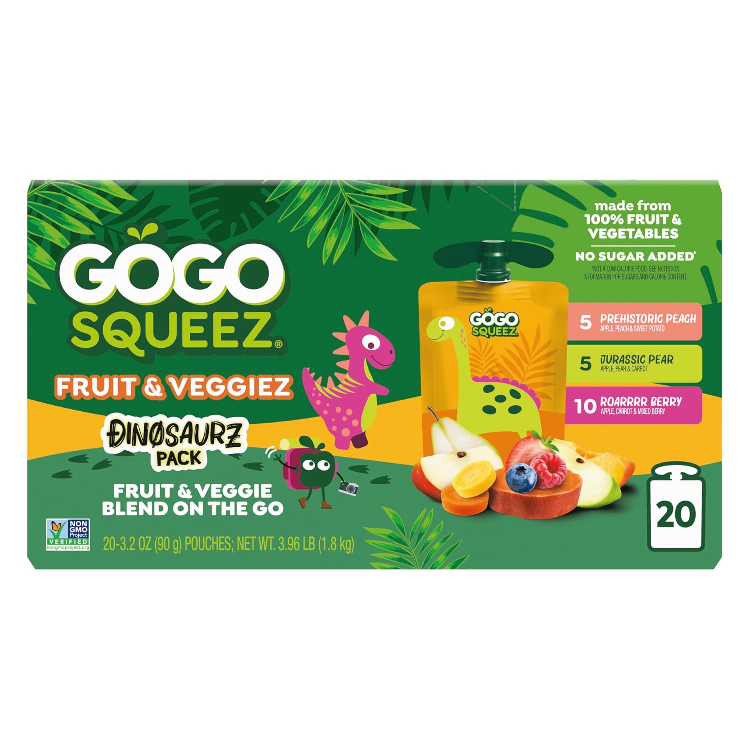 Detalle 2 de GoGo squeeZ 280344 Jurassic Fruit & veggieZ Applesauce Pouches, 20 Count