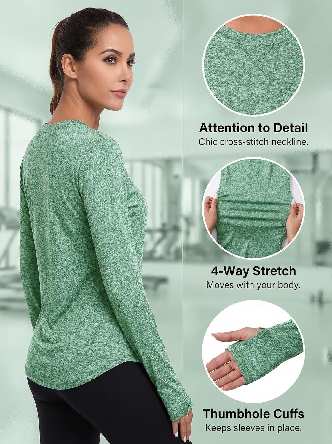 Thumbnail 3 de Terecey t-shirt de sport femme à manches longues (col rond) : séchage rapide et confort pour yoga, running et fitness