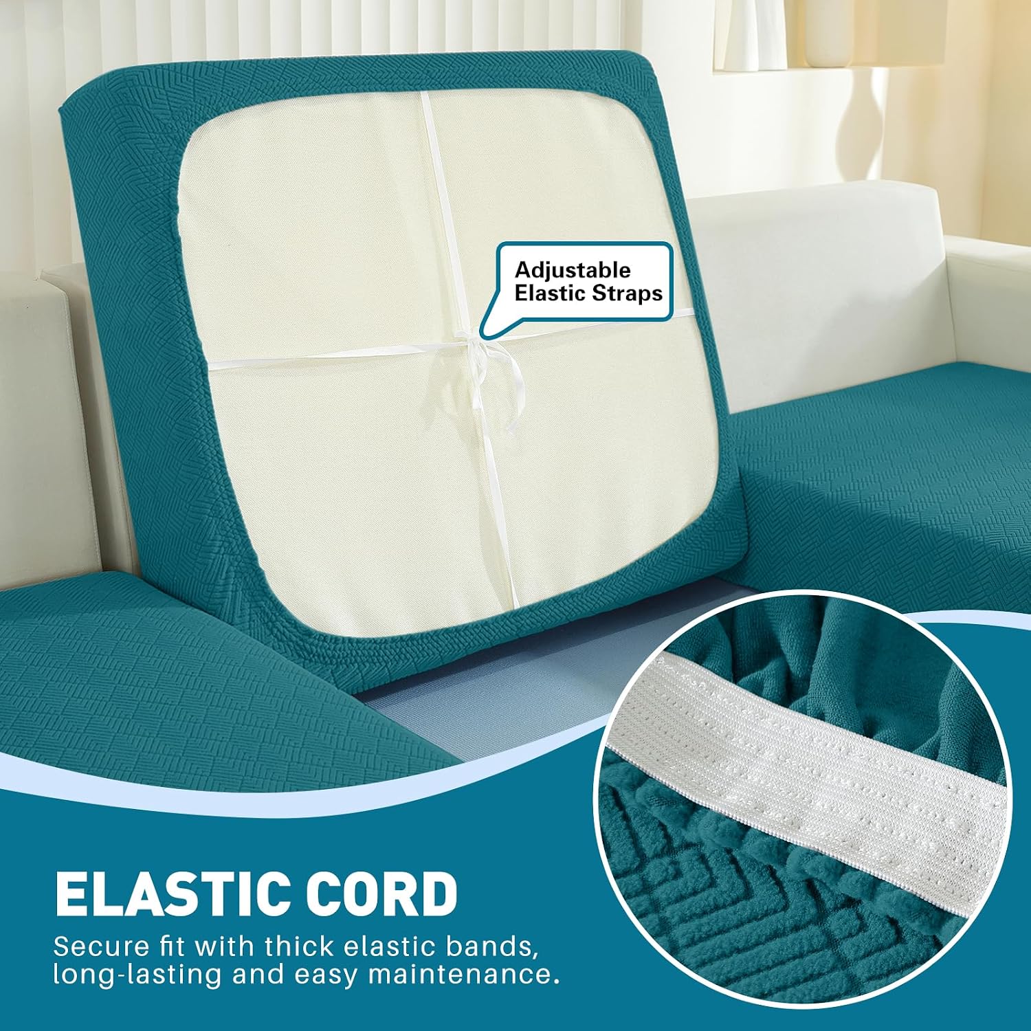 Thumbnail 6 de Housse de coussin de canapé extensible YSTELLAA antidérapante universelle, vert foncé (1 place, 3 pièces)