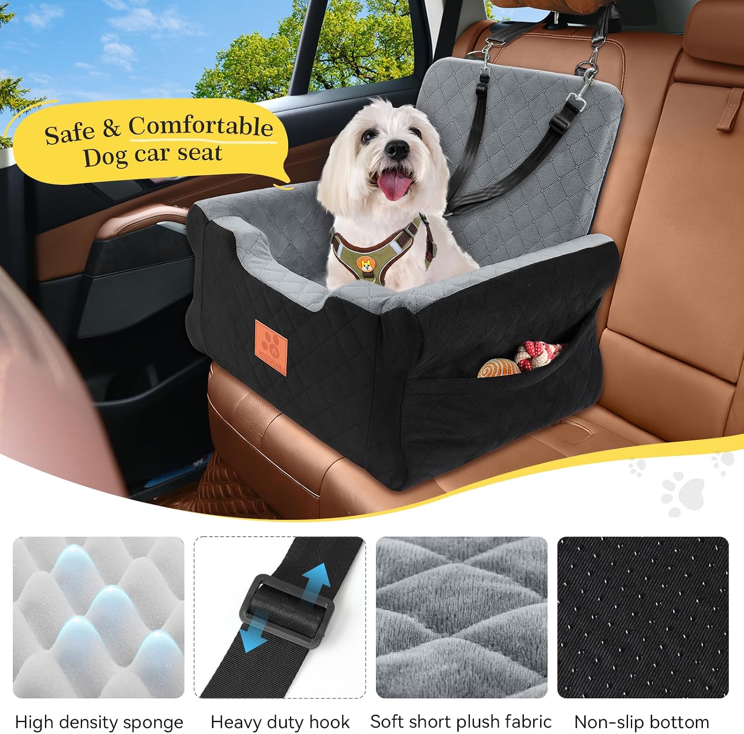 Detalle de GL GLENSLAVE Dog Car Seats for Small/Medium Dogs – Elevated Memory Foam Booster Seat