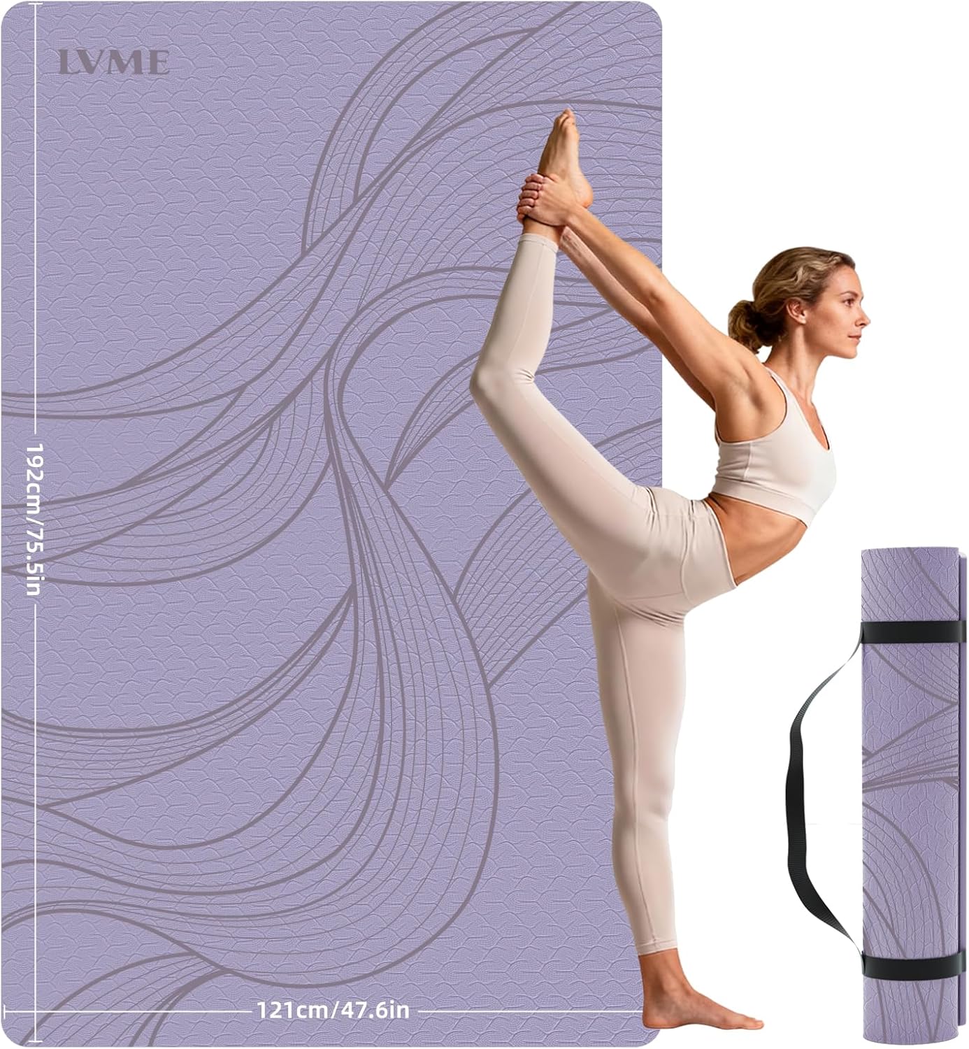 Detalle de lvme Extra-Large Yoga Mat, 10 mm TPE Cushioning, Reversible Grip