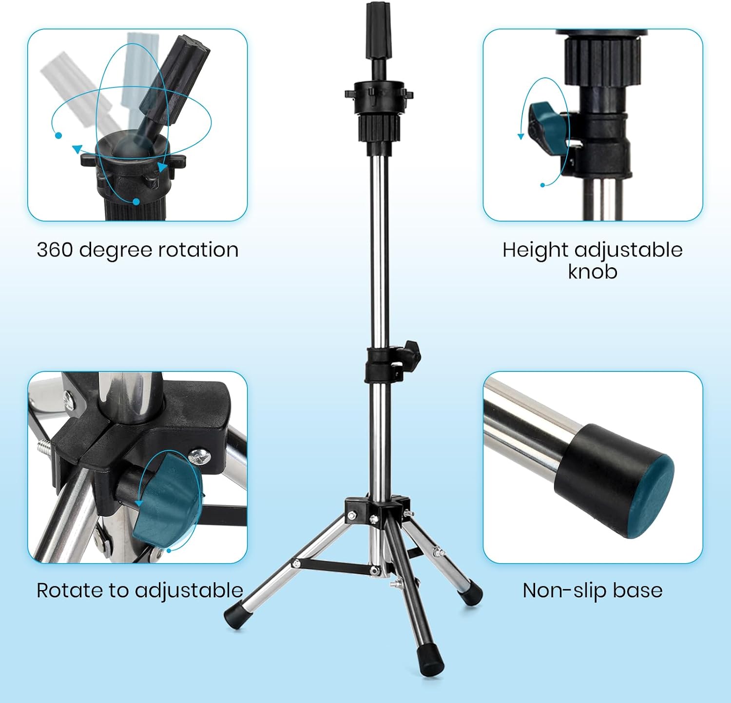 Detalle de Neverland B35-3-23-FAN Adjustable Mini Wig Stand Tripod, 36.5–57cm