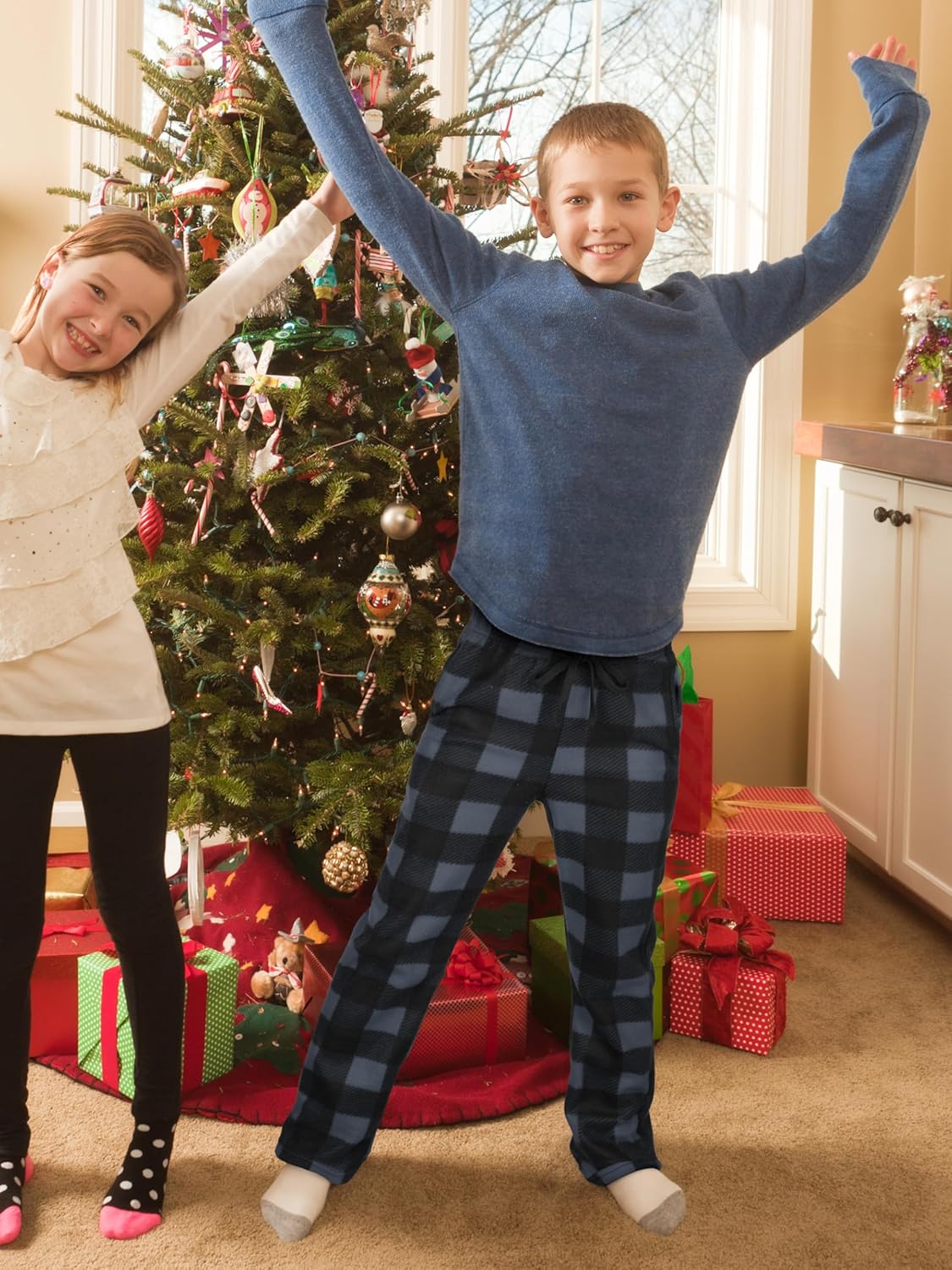 Detalle de IHU 3-Pack Boys Micro Fleece Pajama Pants (Plaid Lounge Sleepwear)