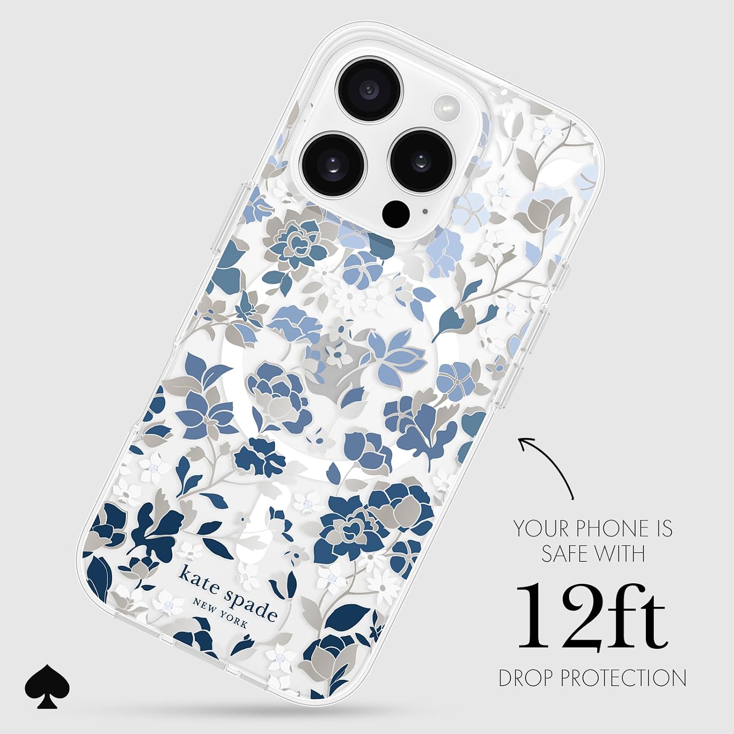 Detalle de kate spade new york iPhone 16 Pro Case: Flowerbed Blue Gems