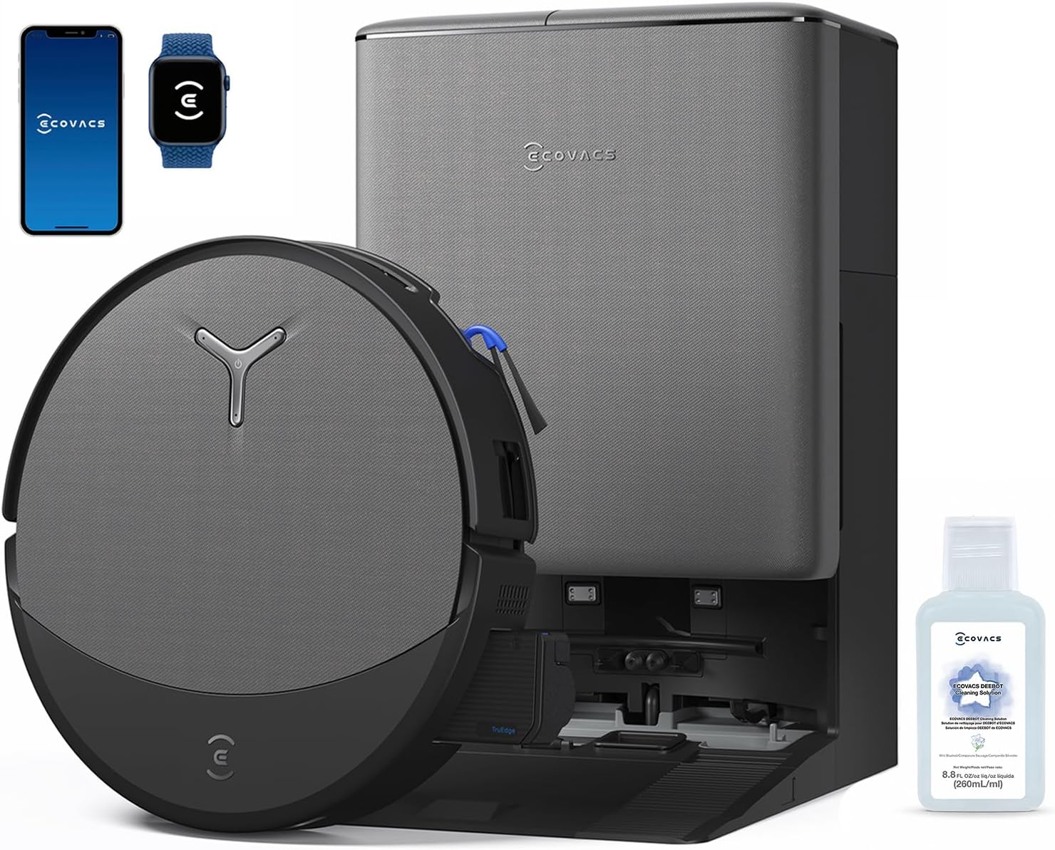 Detalle de ECOVACS DEEBOT T90 PRO OMNI robot vacuum and mop with 30,000Pa suction and self-cleaning OZMO roller