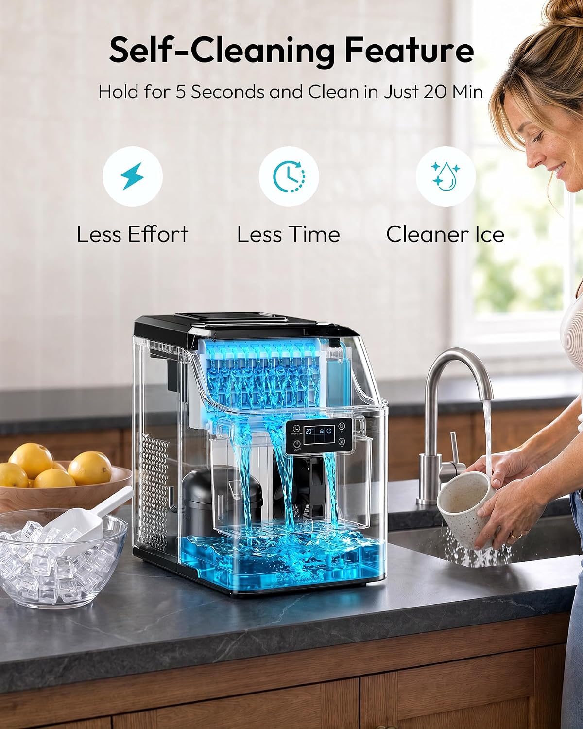 Detalle 2 de EUHOMY IM-FP Countertop Ice Maker, 45 lb/Day, Adjustable Ice Thickness