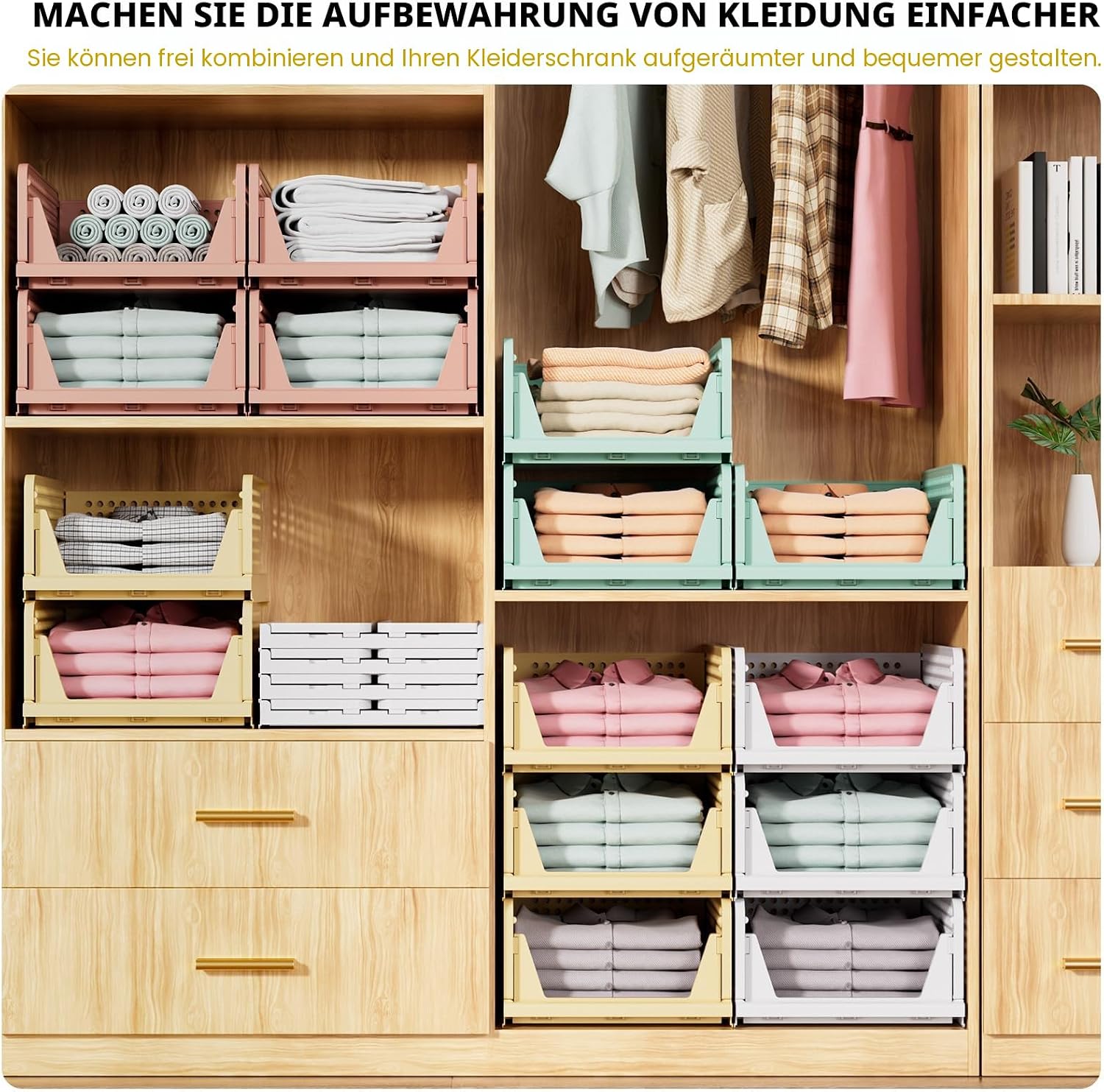 Detalle de SNSLXH 8er-Set stapelbare Schrank-Organizer (faltbar) für Schubladen-Lagerung, weiß