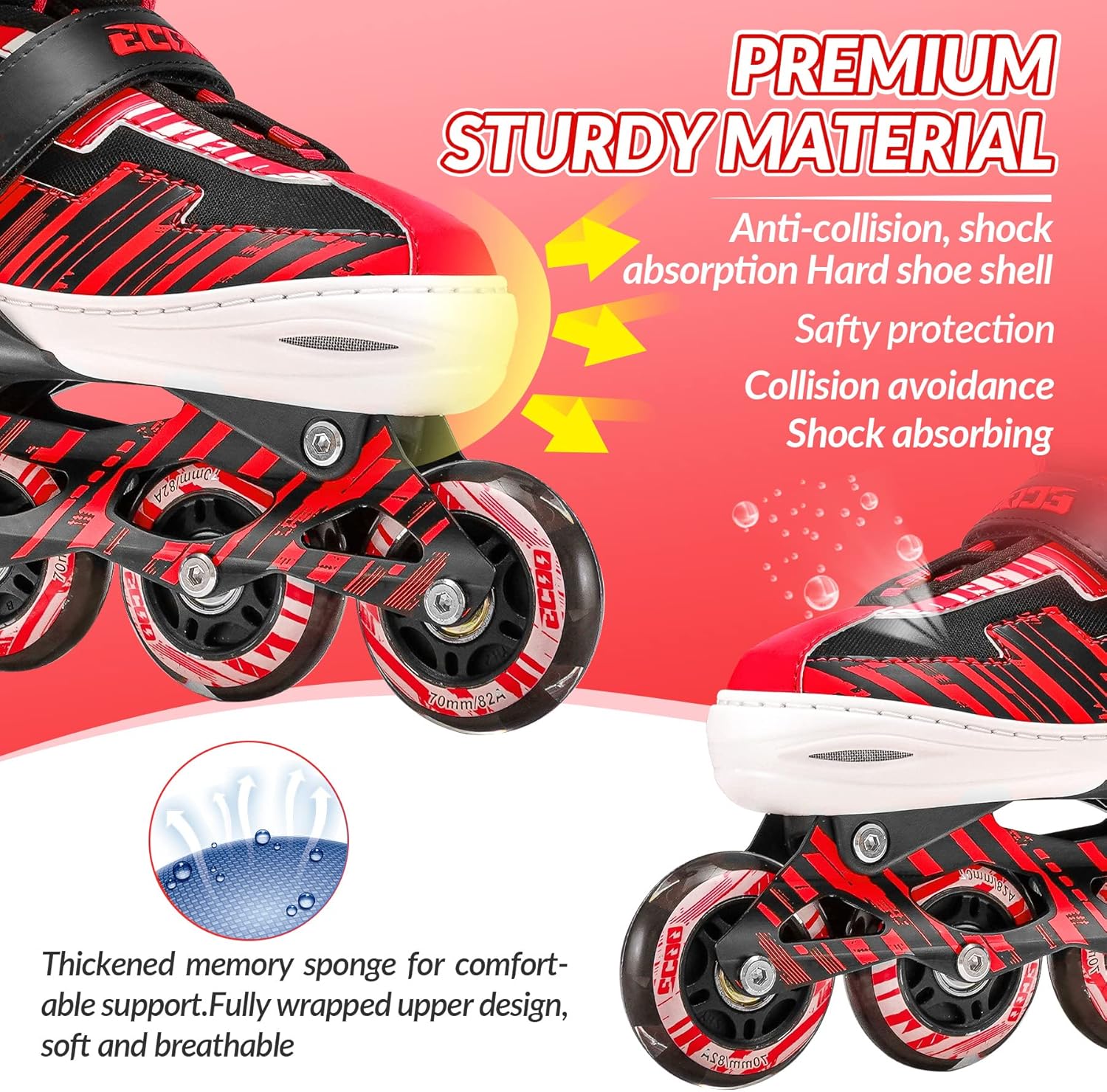 Thumbnail 4 de ECOO Adjustable Inline Skates for Kids (Ages 5-8 to 8-12) with Light-Up Wheels