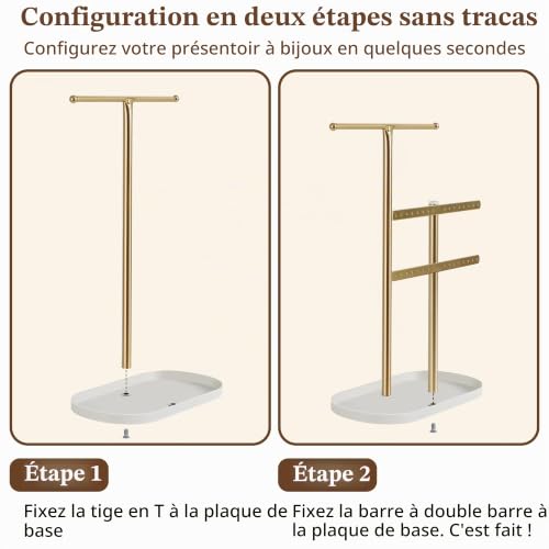 Thumbnail 6 de VIRETH HAUS Organisateur de Bijoux 3 Niveaux en Métal Doré avec Plateau – Élégance compacte pour votre collection