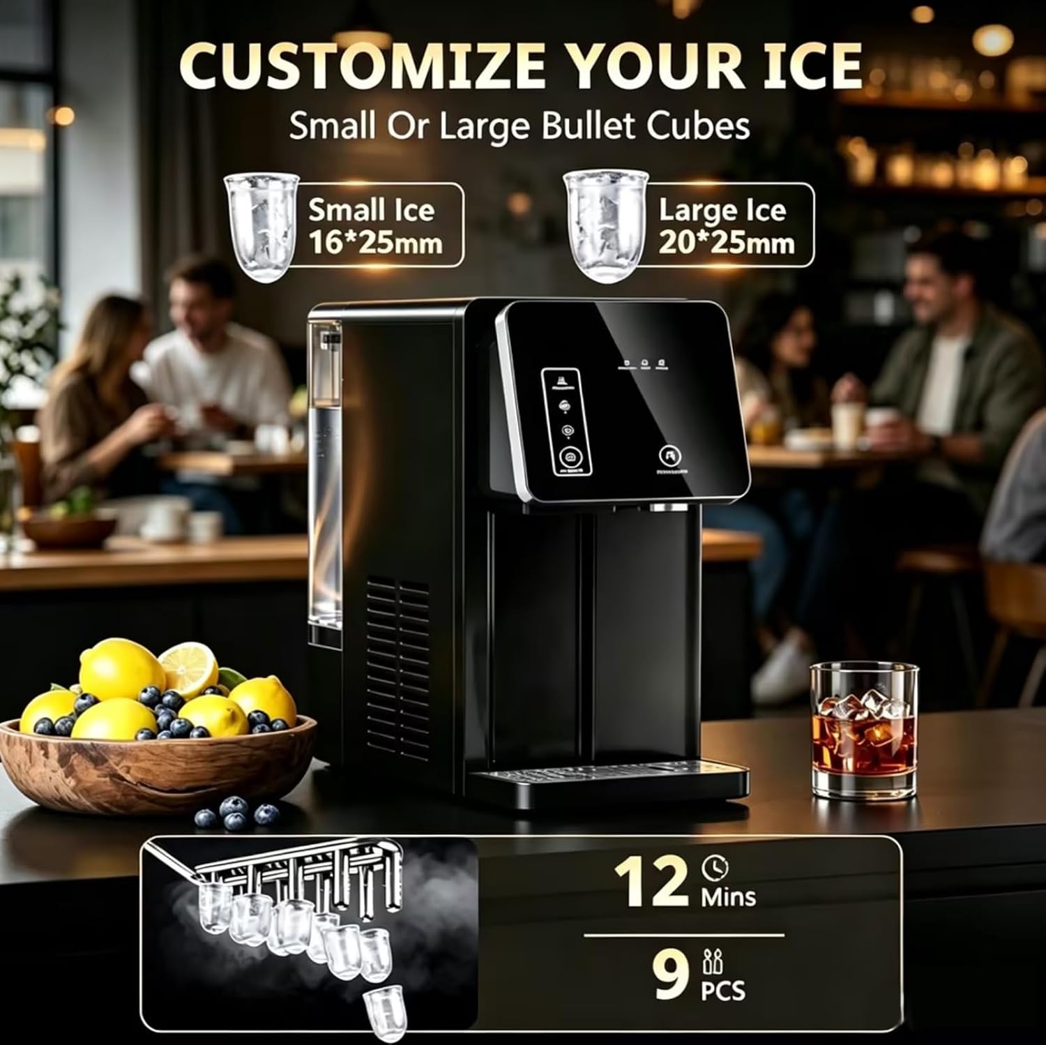 Detalle de COWSAR HZBY-12 2-in-1 Countertop Ice Maker and Cold Water Dispenser
