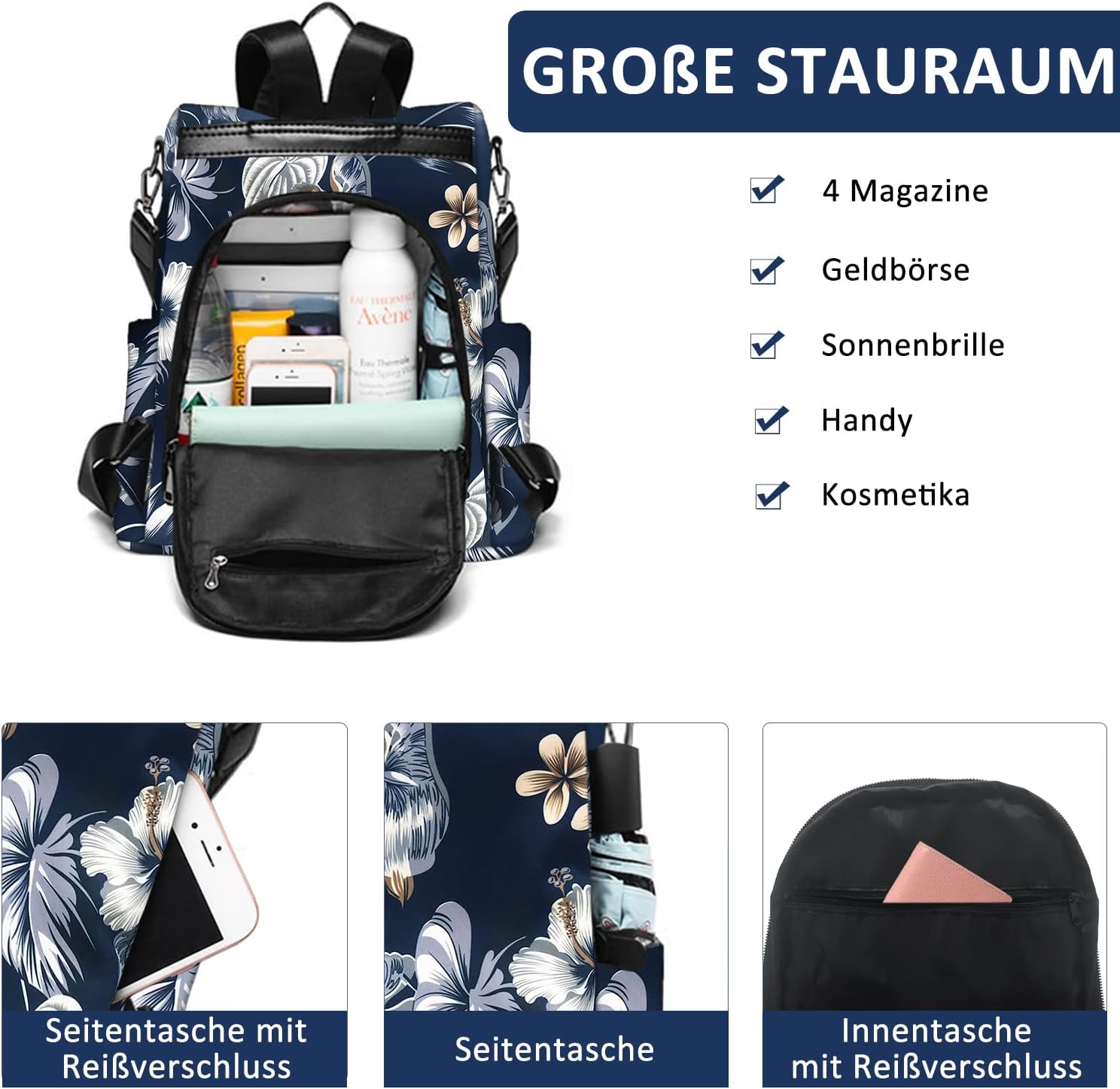 Detalle de Fmeida Rucksack Damen Anti-Diebstahl Nylon 2 in 1 | Wasserdicht, leicht und vielseitig