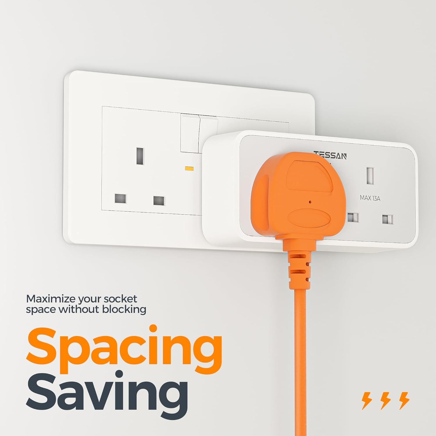 Thumbnail 4 de TESSAN Double Plug Adapter UK with 2 USB, 13A 🔌