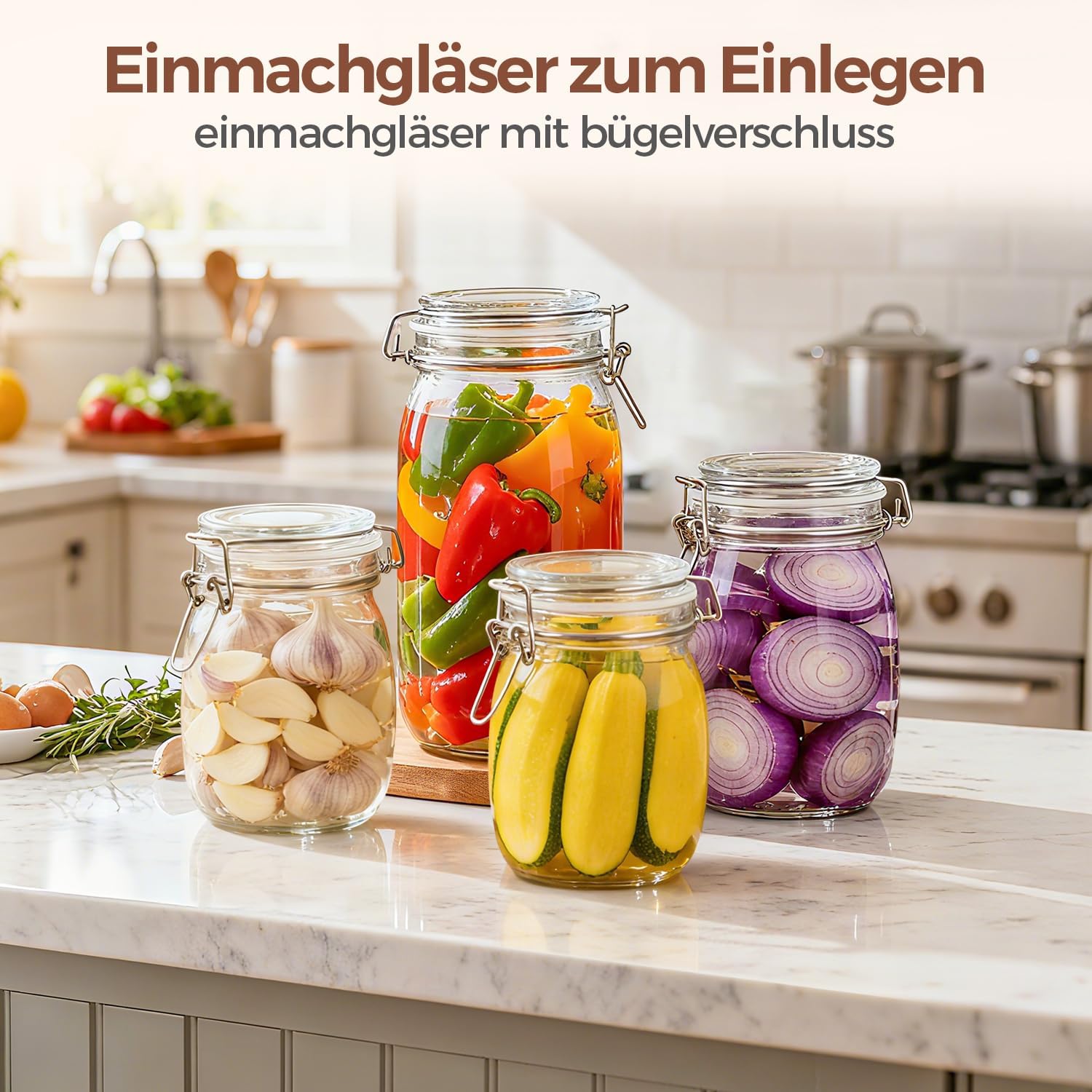 Thumbnail 6 de ComSaf 2,3L Bügelglas-Set Eckig mit Drahtverschluss – 3er-Set, luftdicht, vielseitig einsetzbar