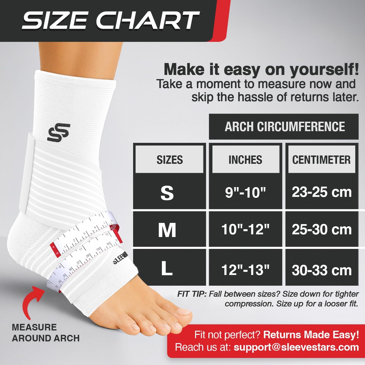 Thumbnail 4 de Sleeve Stars Ankle Brace with Removable Strap – Adjustable Compression for Sprains and Plantar Fasciitis (Pair, Medium: 10-12", White)