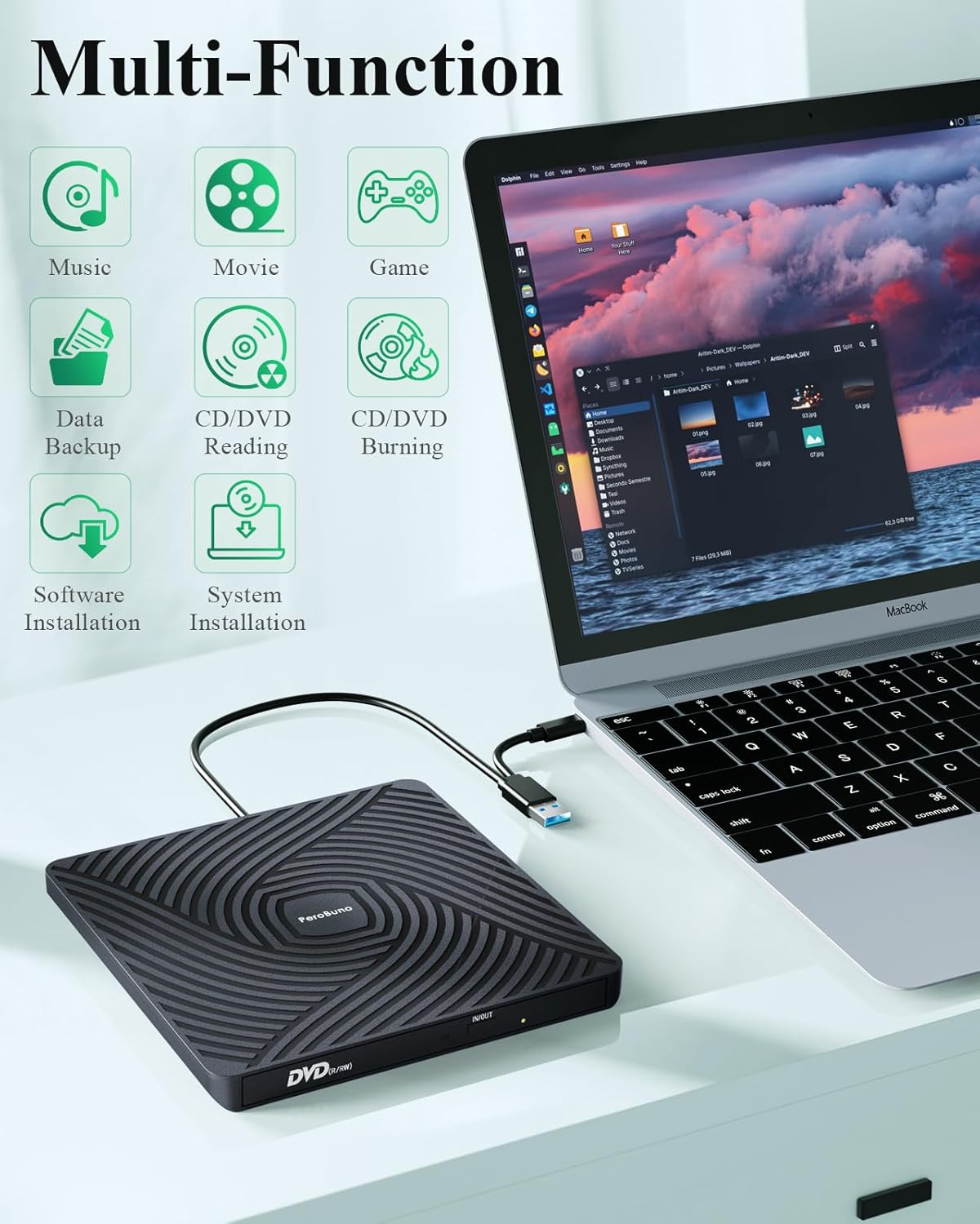Thumbnail 4 de PeroBuno External CD DVD Drive 0.5-inch optical drive 📀