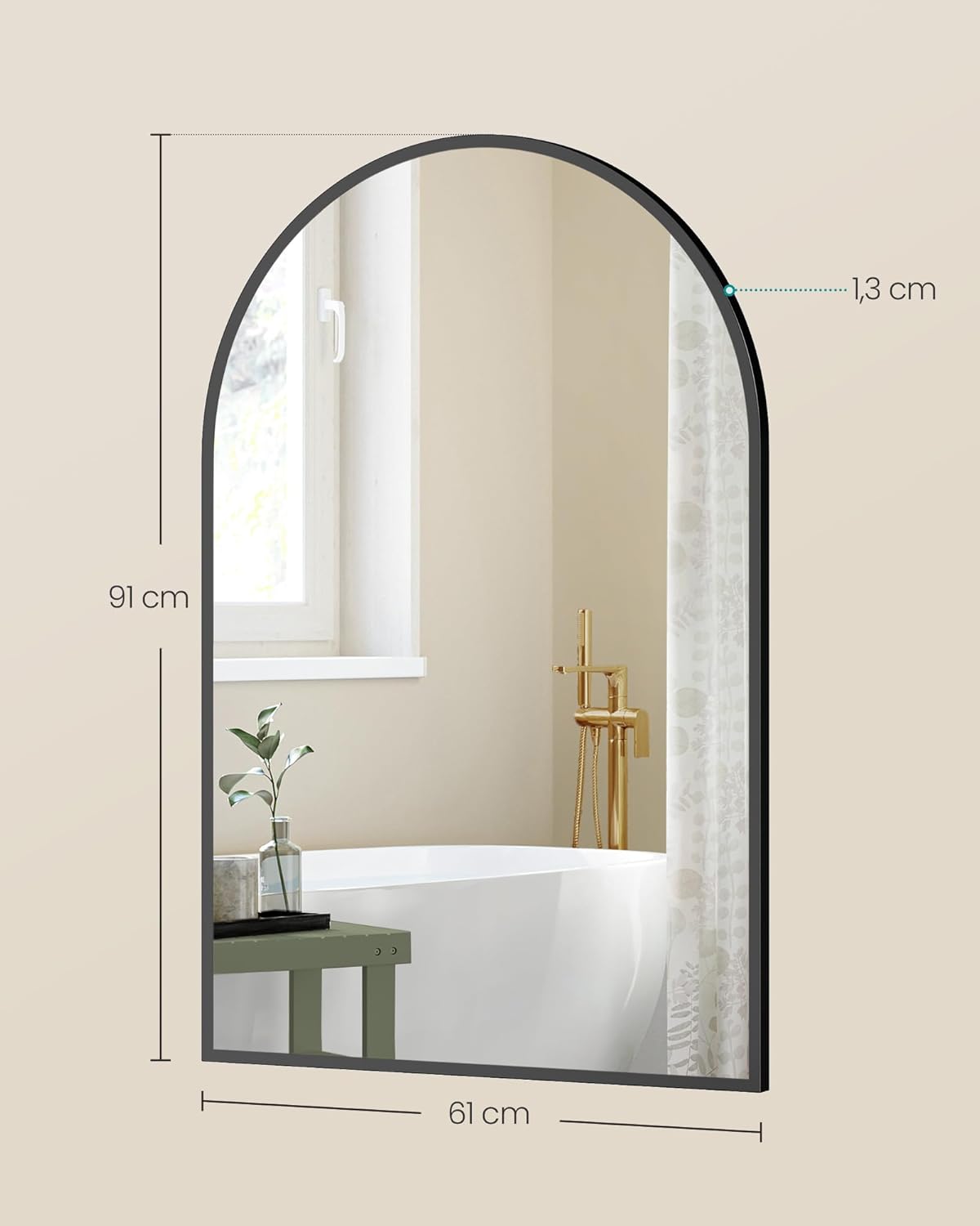 Thumbnail 4 de SONGMICS specchio da bagno a parete ad arco con cornice in alluminio LWM011BD01, 91 x 61 cm nero inchiostro